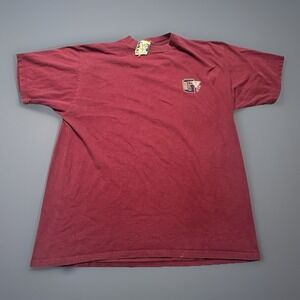 Vintage 90s Guess Jeans USA T-Shirt Maroon XL Made in USA Embroidered Logo